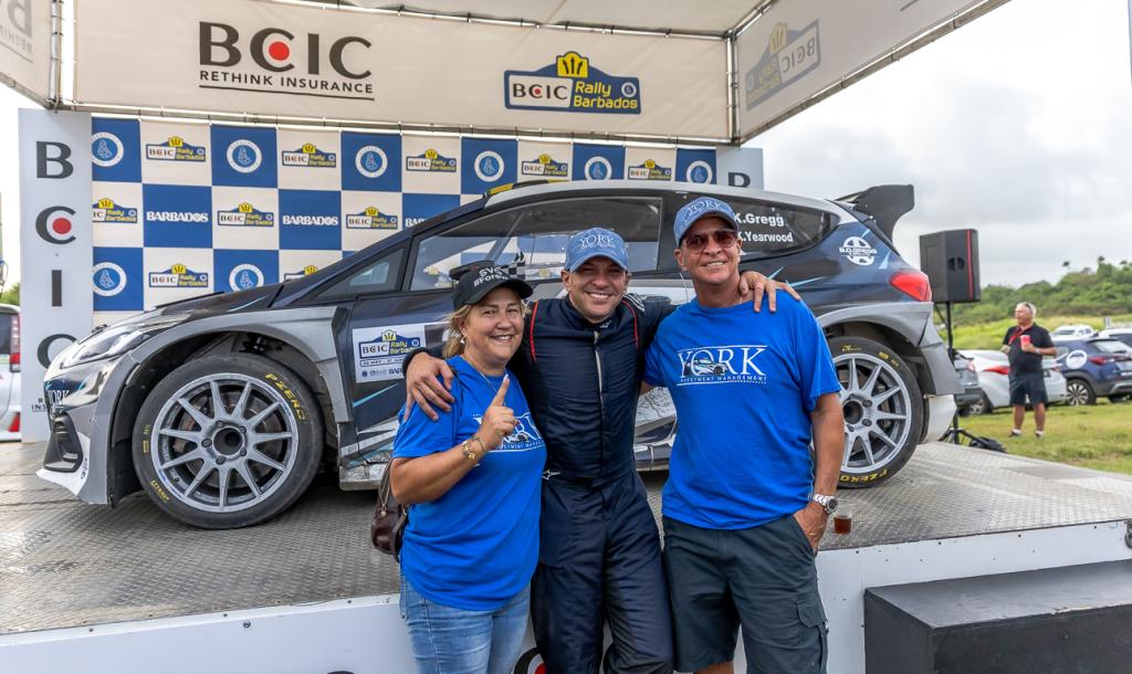 Rally Barbados winners 19 years apart: Kyle Gregg (centre), with father Gary, who won in 2006, and Mum Sue Ann