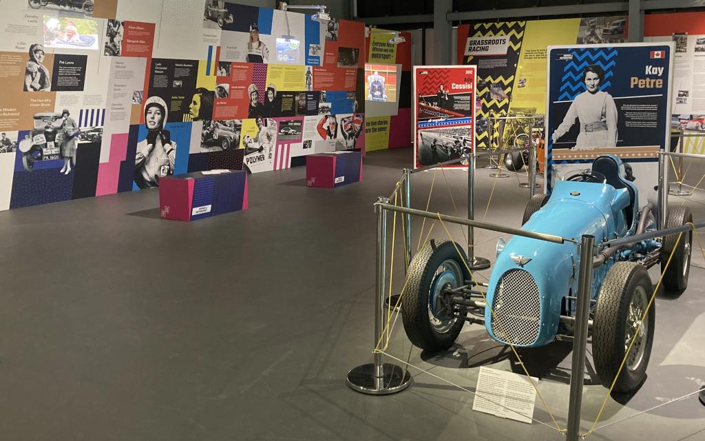 images from the Women in Motorsport exhibition at the Coventry Transport Museum