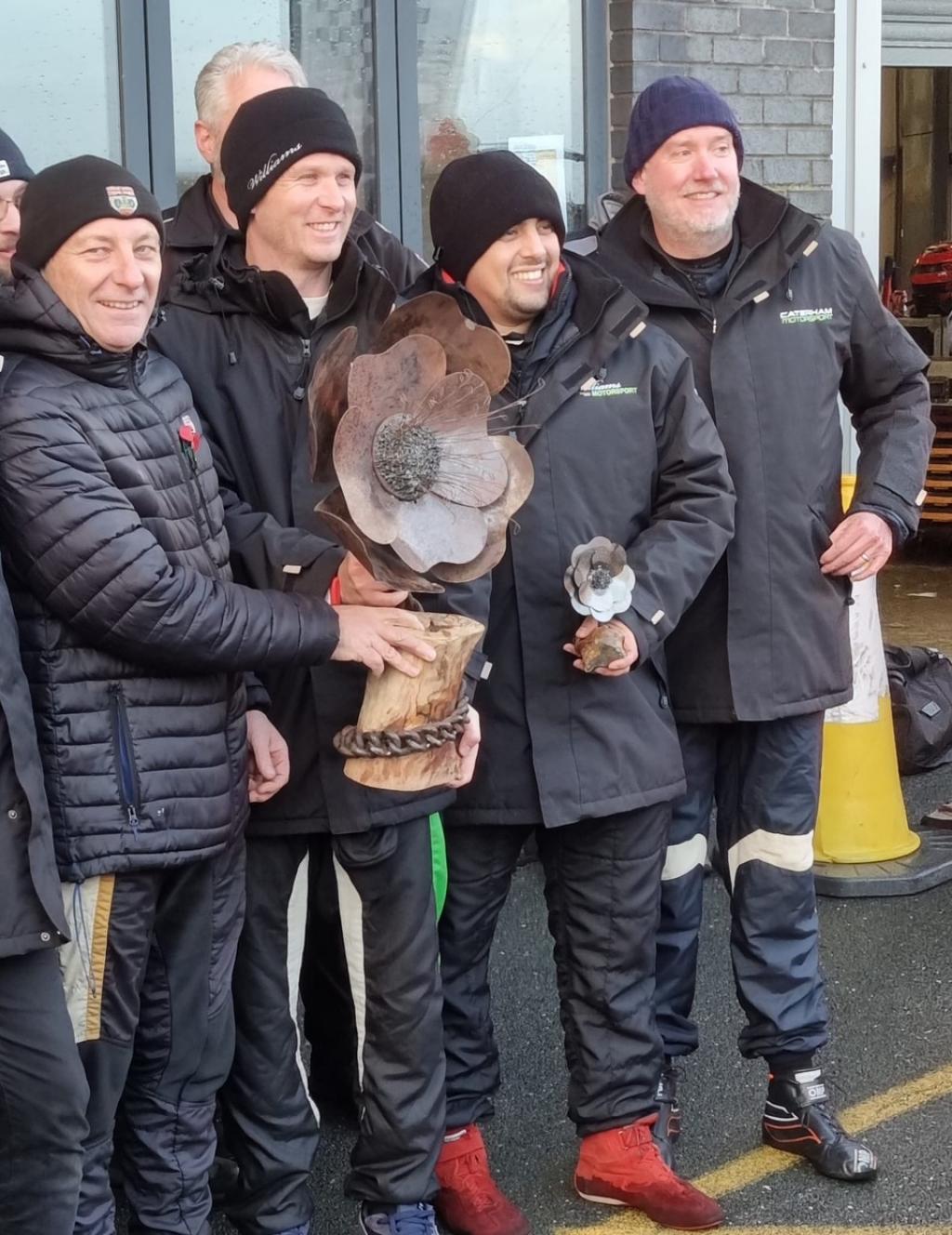 courtesy Red Water Images; The victorious Williams Motorsport team with the magnificent trophy (from left): Calum Lockie, Henry Williams, Rrutuj Patki and Toby Ballard