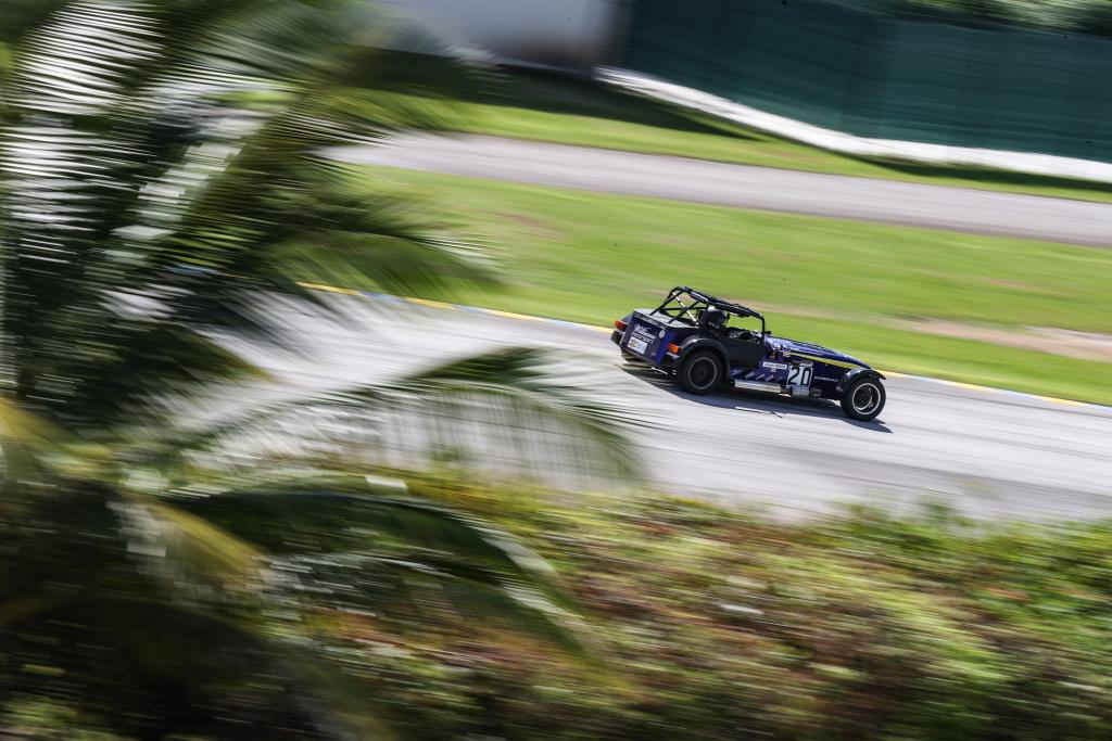 James Emson, pictured in action and on the podium, was Caterham 270R Caribbean Champion in 2023. Pictures courtesy Jon Bryant/Snappyracers