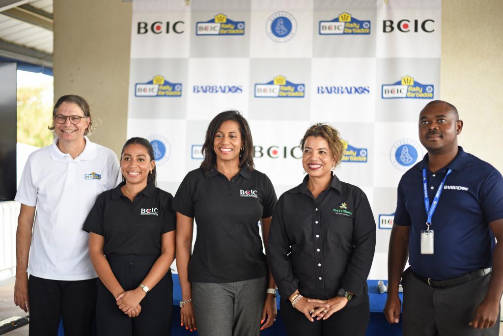BCIC RB25 Event Director Neil Barnard, Branch Manager BCIC Barbados Alexandra Leacock, General Manager, Marketing BCIC Lori-Ann Glasgow, Claire Jordan, CEO of First Citizens Bank Barbados, Sports Manager BTMI Kamal Springer